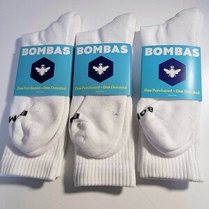 Bombas Socks Midweight Large Calf/Crew White 3 Pair in Pkg